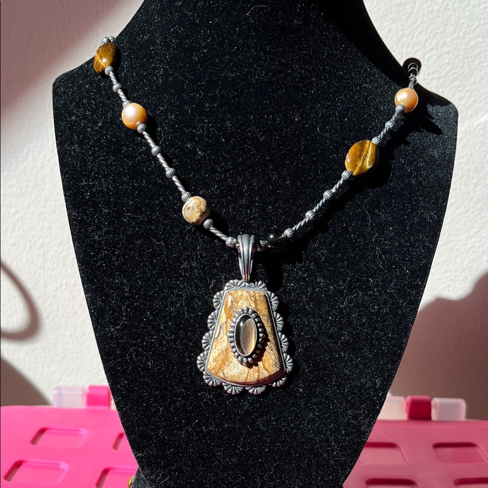 Carolyn Pollack Brown & Gold Tiger Eye Pendant Necklace